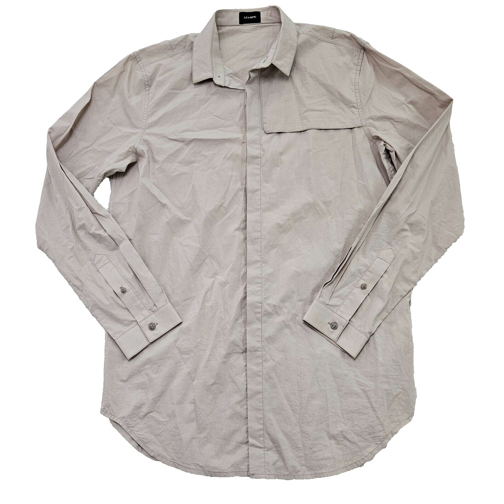 STAMPD Men's Tan Button Up 100% Cotton Long Sleeve‎ Shirt. Size Medium